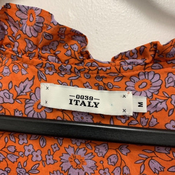 0039 Italy Women’s Medium Floral Printed Orange Blouse - Picture 3 of 4